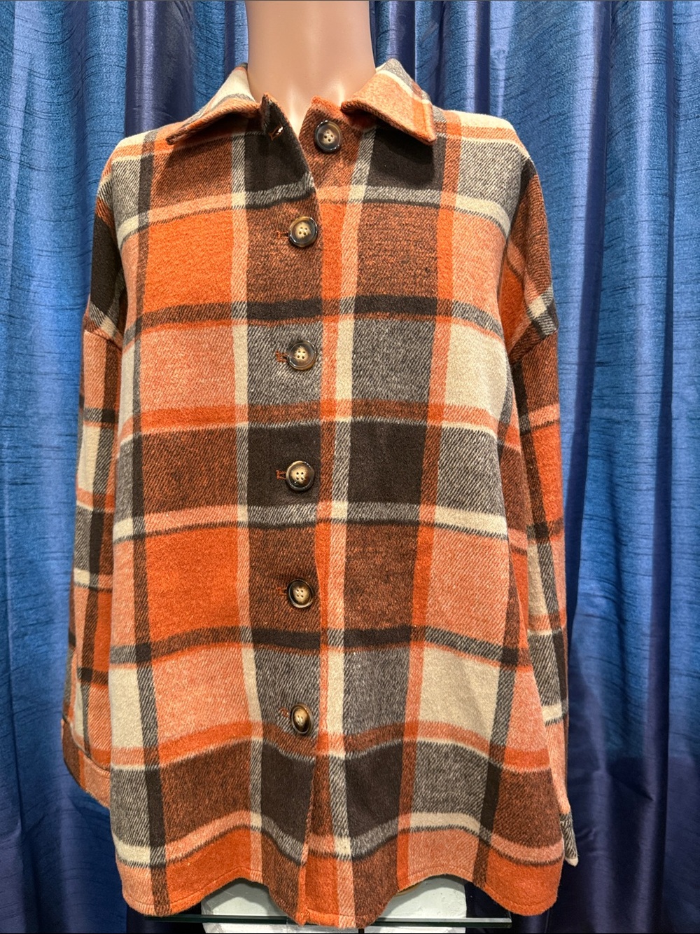 Women's Orange Plaid Button-Front Blazer Jacket